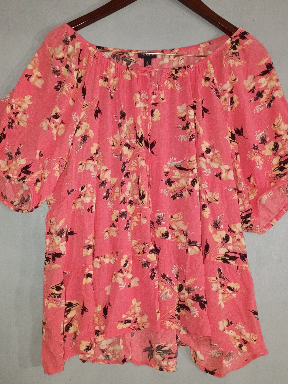 torrid Coral Pink Floral Peasant Top